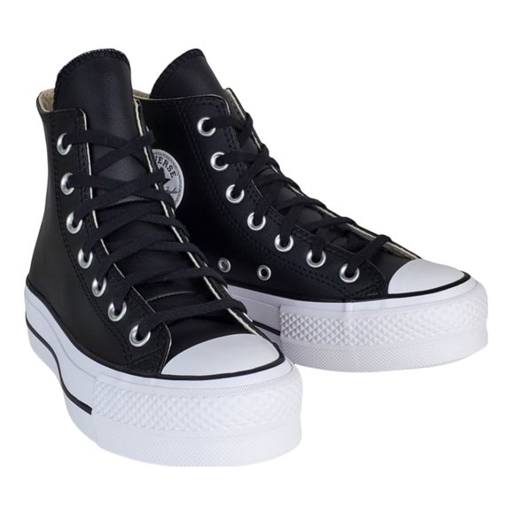 New Converse chuck taylor lift black leather lace up platform high top sneakers - Picture 4 of 16